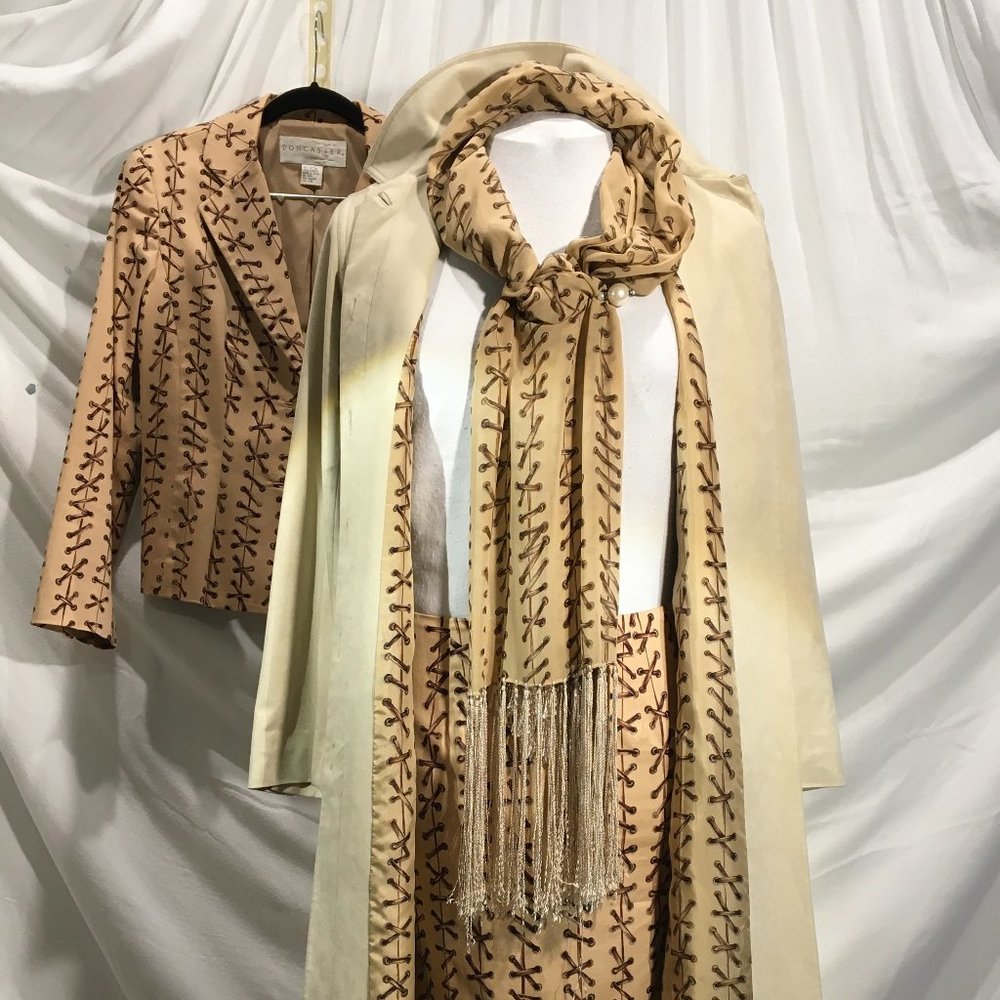 Coat, Skirt Suit and Scarf Ensemble (sz 6/8)